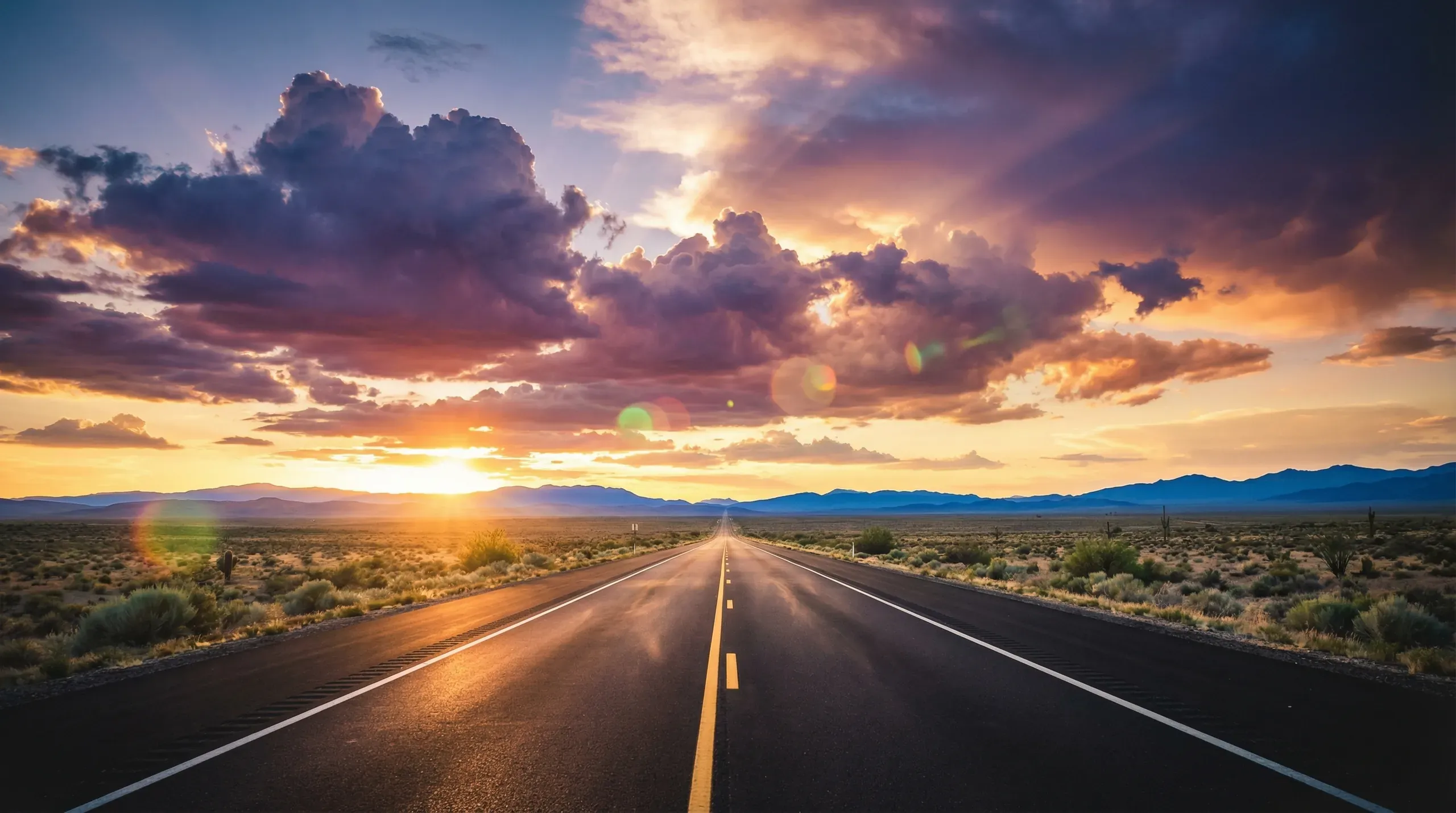Open highway at golden hour